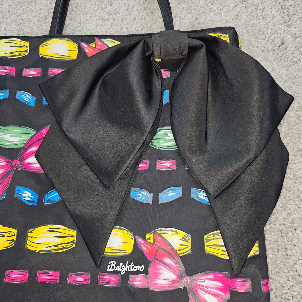 Brighton Take A Beau Black Bow Tote Bag Colorful Bow Ribbon Pattern Women's - Picture 5 of 6